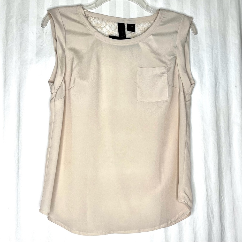 Womens Lace Back Sleeveless Top Ivory Size Small Office Siren Romantic Feminine